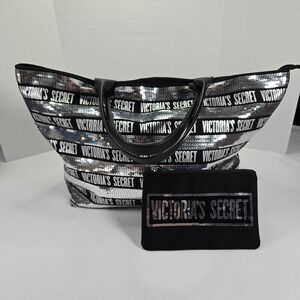 Victoria's Secret Sequin Tote‎ Bag + Wristlet Set Travel Beach Gym